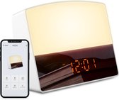 MOVI® Wake Up Light – Digitale Wekker Radio – Leeslamp – met Smartphone App – LED nachtlampje – Slaaphulp – USB Aansluiting – Snooze en Dubbelalarm functie - FM Radio