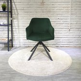 HTfurniture-Hauge Dining Chair-180 Degree Rotation-Dark Green Velvet-With Armrests-Oval Black Legs
