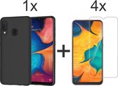 iParadise Samsung A20e Hoesje - Samsung galaxy A20e hoesje zwart siliconen case hoes cover hoesjes - 4x Samsung A20e screenprotector