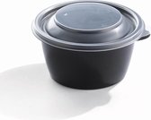 50 Stuks x Sabert Ronde Magnetron Bakje 500 ml Zwart Met Deksel -  Meal Prep Bakjes - Containers met deksels - Lek vrij - Saladebakjes - Vershoudbakje - magnetron - microwave - Die