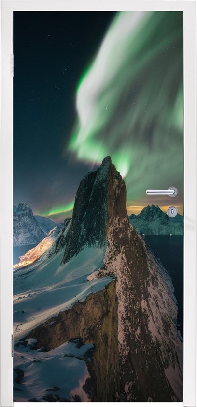 Deursticker Noorderlicht - Berg - IJs - 80x215 cm - Deurposter