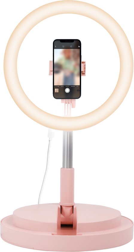iMoshion Ringlamp met Statief Smartphone Selfie Ring Light TikTok Lamp Uitschuifbaar 168cm Rosé Goud