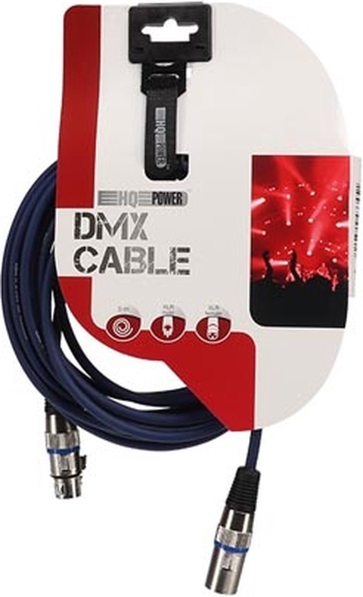 HQ-Power DMX-kabel, 1 x XLR mannelijk, 1 x XLR vrouwelijk, 5 m, perfect voor signaaloverdracht