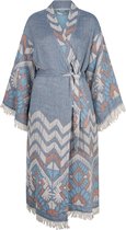 ZusenZomer Hamam Badjas Ochtendjas Kimono Dames REZA - Licht en soepel katoen - lang model - blauw