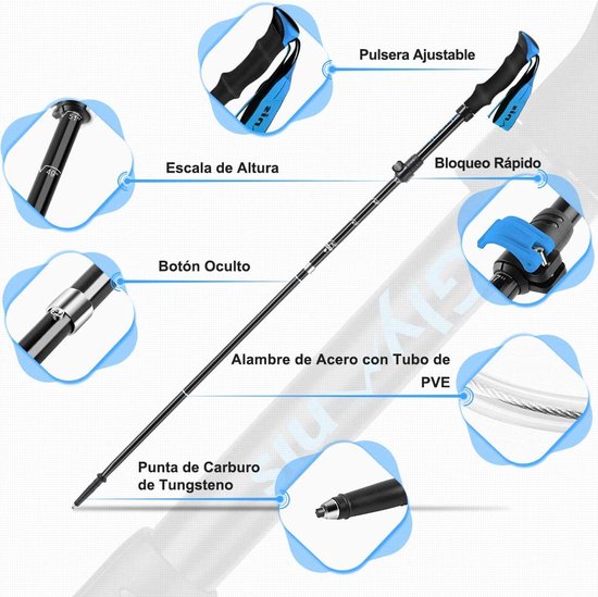 Lichtgewicht Driedelige Wandelstokken - Trekkingstokken, Nordic Walking Stokken, Vouwstokken - Aluminium Wandelstok Met Rubberen Buffer Voor Dames en Heren