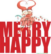 Kerstkaart Merry Happy Lief, elf, kabouter, humor, engels, met envelop