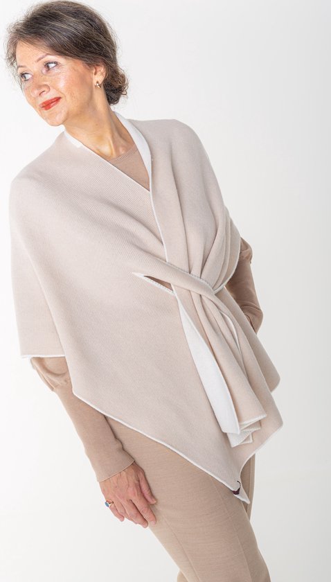 Châle / cape femme, réversible en laine blanc / sable sans capuche | bol.com