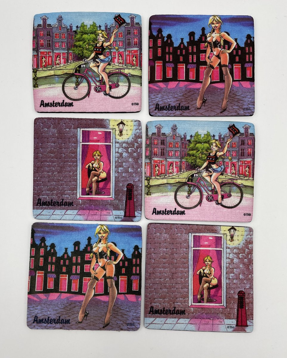 Onderzetters - De wallen / roze buurt Amsterdam (6stuks)
