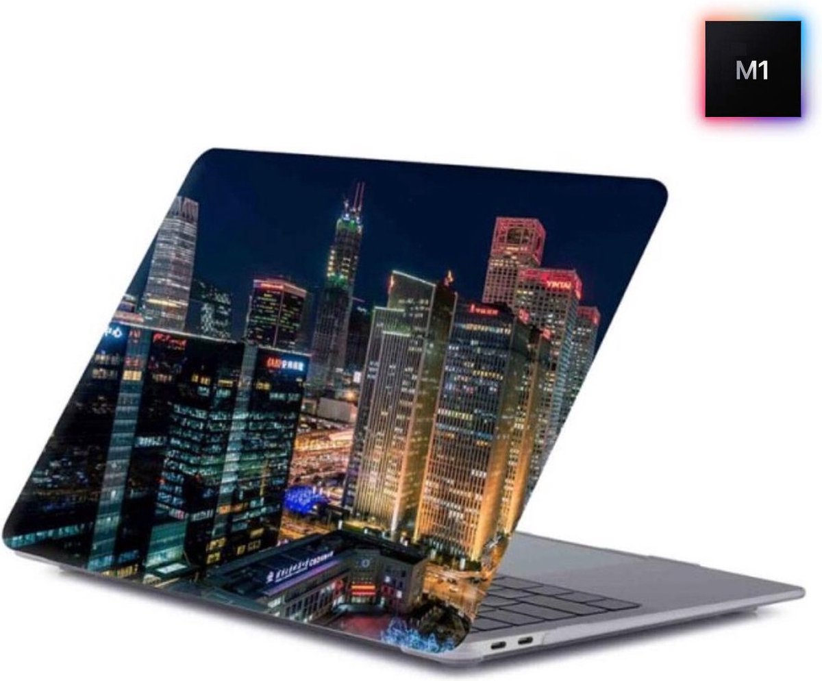 Laptophoes - Geschikt voor MacBook Pro M1 Hoes Case - 13 inch - A2338 (2020) - Stad Nacht