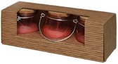 Set van 3x stuks anti muggen Citronella kaars in rood glazen potje - Geurkaarsen citrus geur - Anti-muggen kaarsen