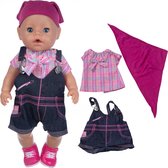 Dolldreams Poppenkleding - Denim Tuinbroek met shirtje en hoofdband - geschikt voor poppen tot 43CM zoals Baby born