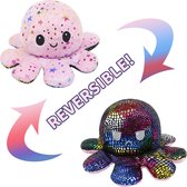 Octopus knuffel - Mood knuffel - Zwart Roze Glitters - Blij/Boos knuffel - Omkeerbaar - Sterretjes - Emotie knuffel