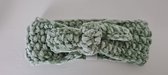 Baby / Kinder Haarband - meisje haarband - winter - 6-12 maanden - groen met strik - chenille - ( handgemaakte Sweet Baby Bedstraw )
