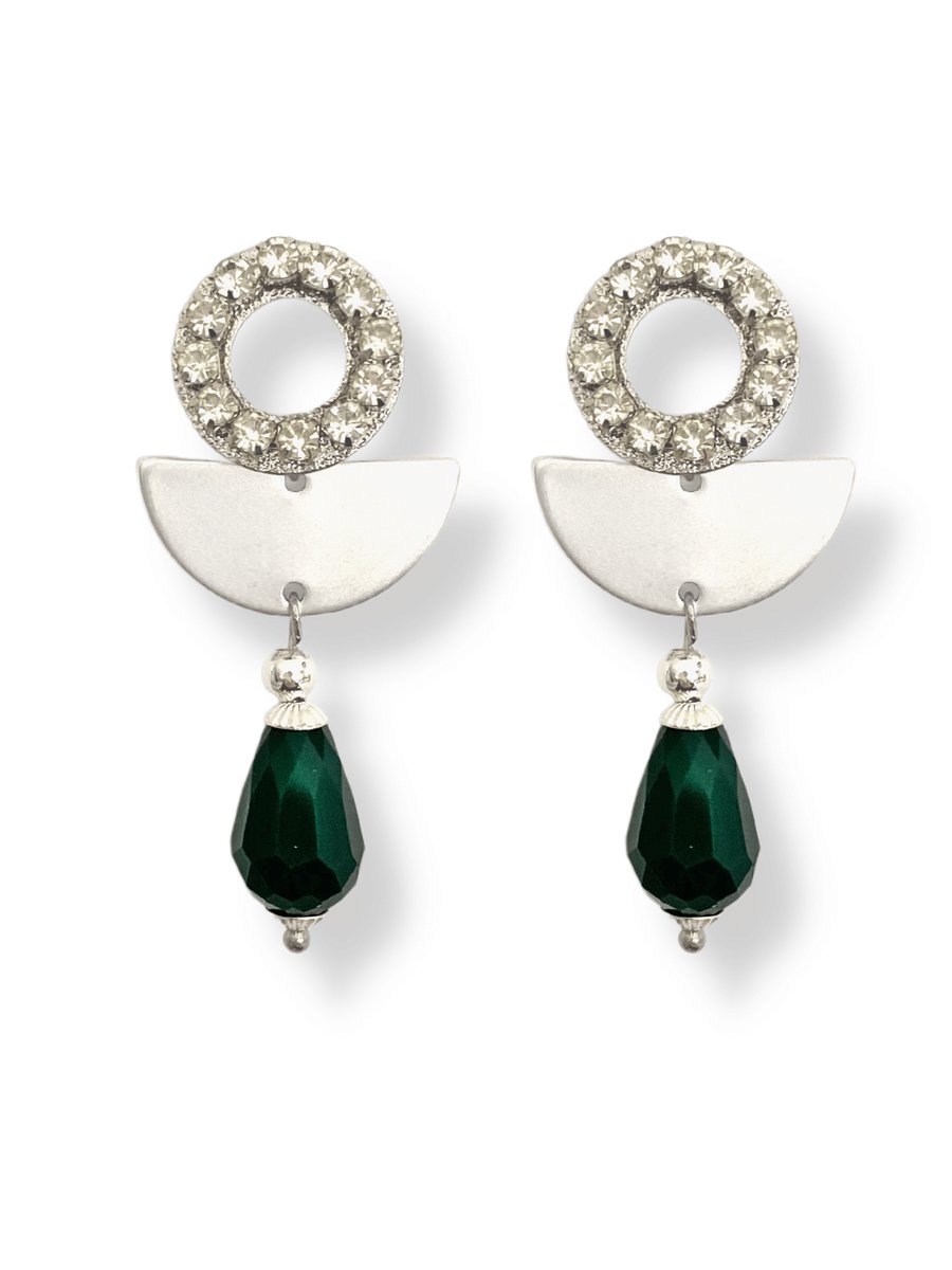 Zatthu Jewelry - N21AW355 - Hedi oorbellen met Swarovski en groene druppel