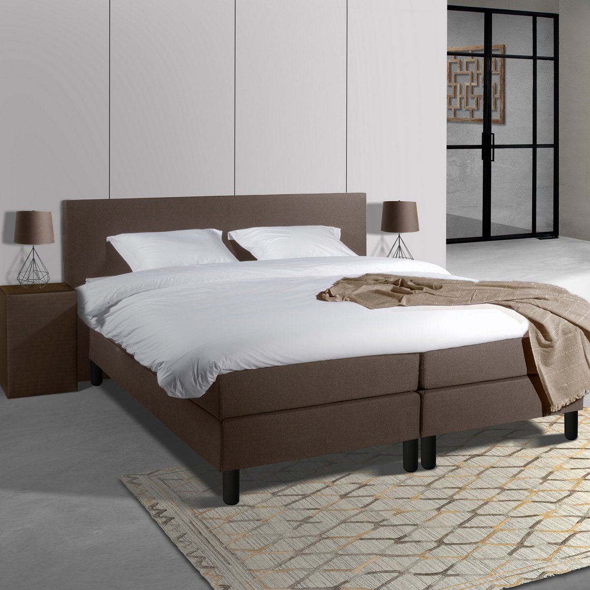 Anno 1588 Comforta Boxspringset - Pocketvering - Notenbruin - 90x210 - Inclusief dekbed + kussen