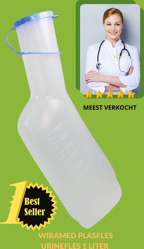 WiBaMed - Urinefles - Plasfles - Urinaal - Voor Mannen - 1 liter inhoud - afsluitbaar. De meest verkochte plasfles van Europa!