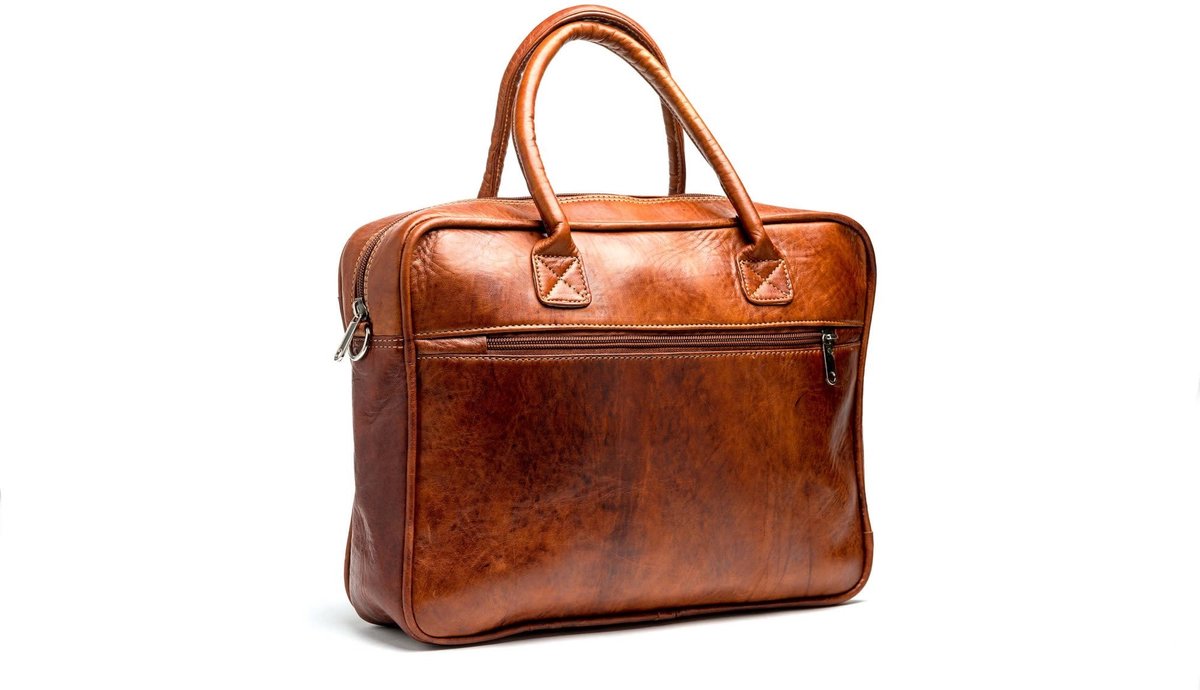 Leren Laptoptas Cognac - Aktetas - 15,6 Inch - Studs & Stones