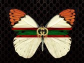 80 x 60 cm - glasschilderij met metaalfolie - Gucci logo - vlinder - schilderij fotokunst - verwerkt met metaalfolie