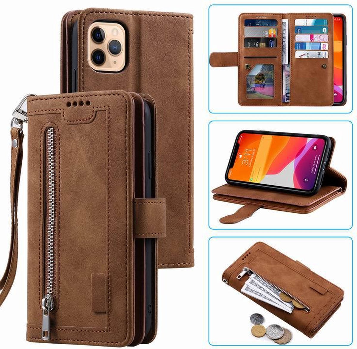 Book Case geschikt voor Apple iPhone 13 Mini - Lederen Telefoonhoesje - Wallet - Bruin