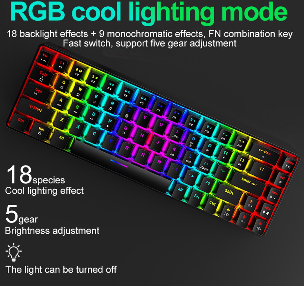 Clavier de jeu mécanique ZIYOU LANG T8 RGB 68 touches Clavier de jeu Windows/Mac bol