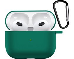 Hoesje - Geschikt voor Apple AirPods 3 - met Clip - Siliconen Hoes - Silicone Case Cover - Turquoise Groen