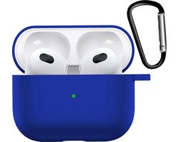 Hoesje - Geschikt voor Apple AirPods 3 - met Clip - Siliconen Hoes - Silicone Case Cover - Donkerblauw