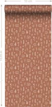ESTAhome behang bloemmotief terracotta en wit - 139325 - 0.53 x 10.05 m