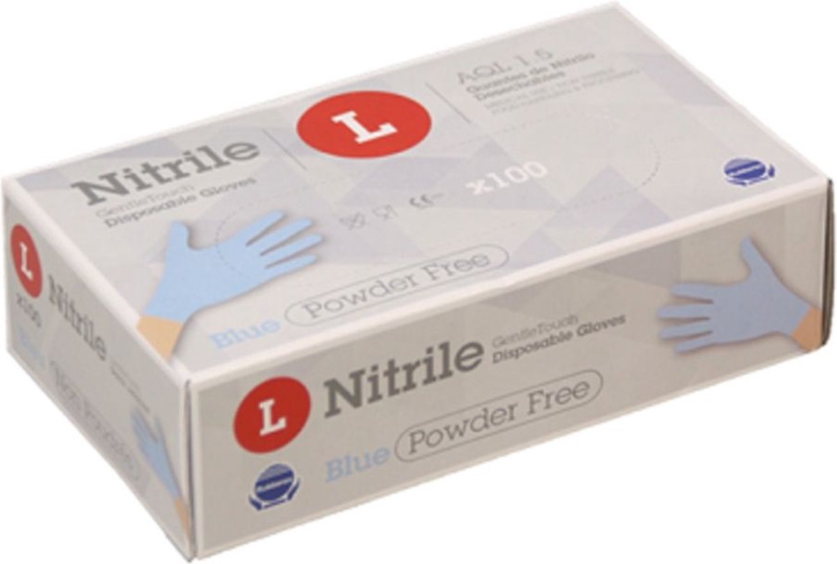 Goedkoopste Handschoen Nitril Blauw Poedervrij 100 stuks Maat L