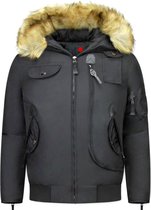 Just Key Winterjassen - Heren Winterjas Kort - Kunstkraag - Pilot Jack Gobi Eco - Zwart - S