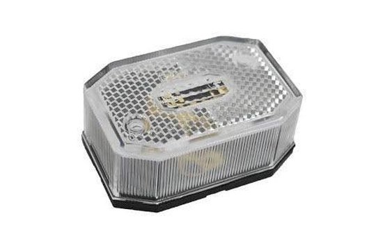 Wit breedtelicht met reflecterende voorzijde, gouden contacten en geribde zijkanten.