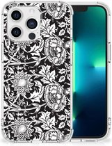 Telefoon Hoesje Geschikt voor iPhone 13 Pro Back Case Siliconen Hoesje met transparante rand Zwart Bloemen