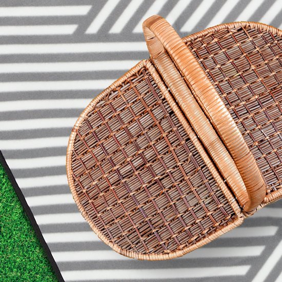 Couverture de pique-nique 200x300 cm XXL polaire imperméable pliable gris blanc manche aluminium rayures