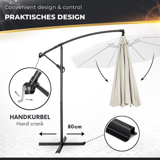 Tillvex Parasol Ø 3m parasol fouet beige -parasol suspendu sans parasol suspendu-parasol de jardin- élingue-balcon-aluminium-inclinable