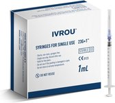 IVROU Steriele injectiespuit 100 stuks - Doseerspuit met maataanduiding en naald 1ml, 23g - Injectie spuit - Injectienaald - Wegwerp spuit - Individueel verpakt