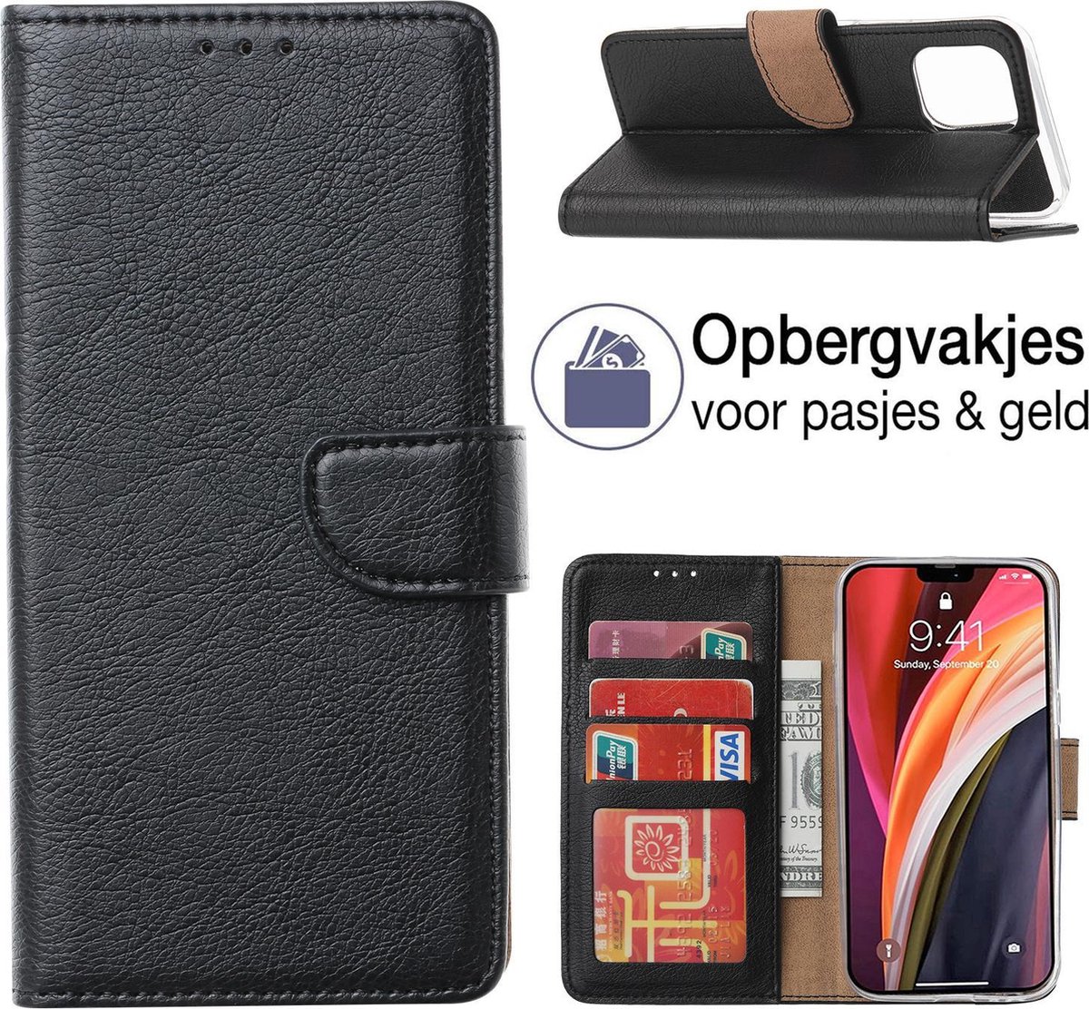 iPhone 13 Mini Hoesje - book case - iPhone 13 Mini portemonnee case - zwart - EPICMOBILE