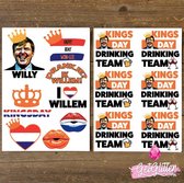 GetGlitterBaby - Plak Tattoos / Tijdelijke Tattoo / Nep Tatoeage - Oranje Smink Versiering - Koningsdag / Kingsday Drinking Team