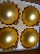 Handgeblazen kerstballen - 4 stuks - 13 cm - geel - mat