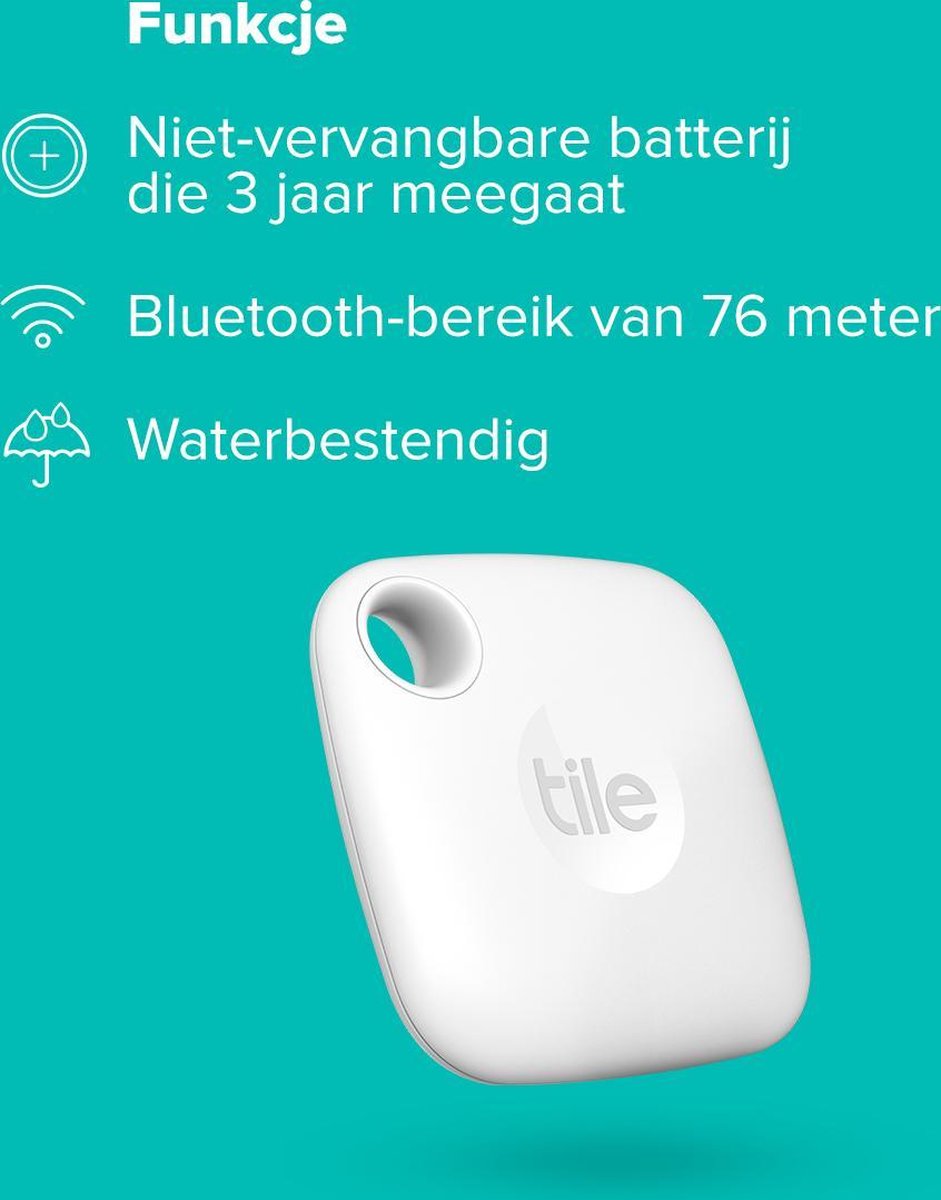 Tile Mate (2022) - Bluetooth Tracker - Keyfinder Sleutelvinder - 1-Pack -  Wit | bol.com