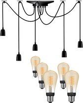 Quality Leds Spider hanglamp - LED - zwart - 5 lichtpunten - Incl. Philips White Filament Edison klein E27