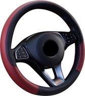 Stuurhoes Auto - Stuurhoes Leer - Voor 37-38 cm Stuurwiel - Zwart met Wijn Rood- Top kwaliteit