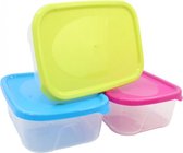 Vershoudbakjes met deksel - Kunststof - Lunch box - Diepvriesbakjes - Magnetronbakjes - Inhoud 1 Liter - set van 3 stuks - 18,5x13,5x6,5cm