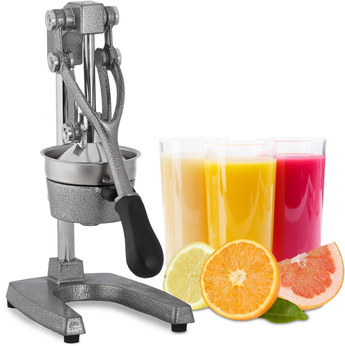 Relaxdays fruitpers handmatig met hendel - citruspers - antislip - slowjuicer - zilver