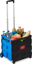 Bol.com Relaxdays boodschappentrolley - inklapbaar - tot 35 kg - kunststof krat - telescopisch handvat - 2 wieltjes - blauw aanbieding