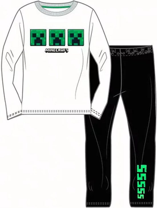 Minecraft pyjama - wit - zwart - Maat 116 / 6 jaar