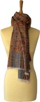 Kani pashmina sjaal – lichtbruine damessjaal met meerkleurig Kani design - 100% kasjmier