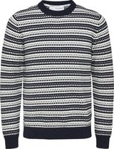 SELECTED HOMME WHITE SLHALFIE LS KNIT CREW W CAMP Heren Trui  - Maat M