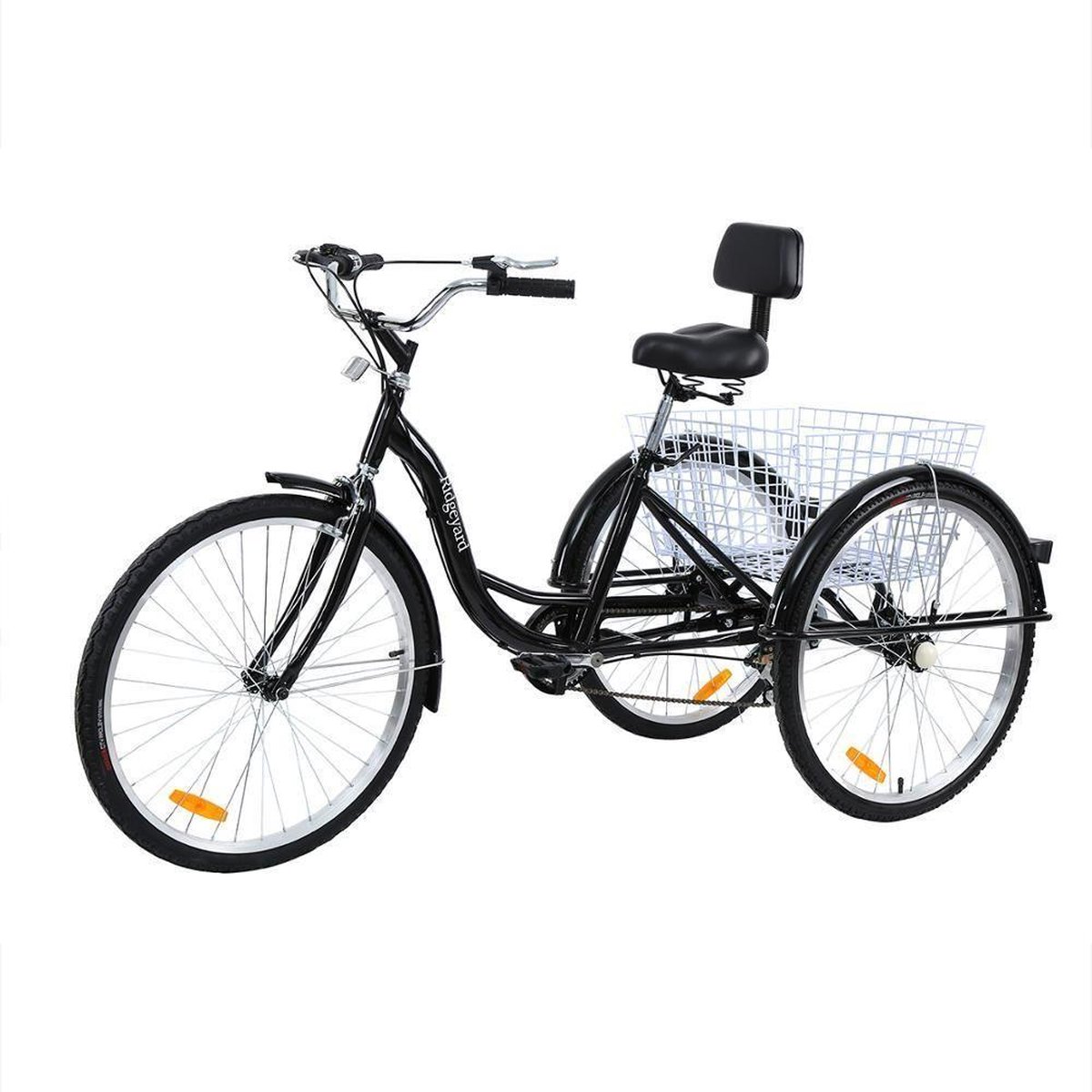 HOARLICN Driewieler voor volwassenen, 20 inch wielen, seniorenfiets met boodschappenmand, tot 242,5 kg, in hoogte verstelbaar, zwart