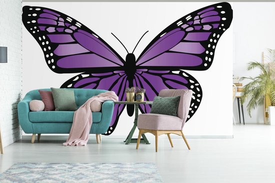 Behang - Fotobehang een paarse vlinder - Breedte 375 cm x hoogte 240 cm |  bol.com