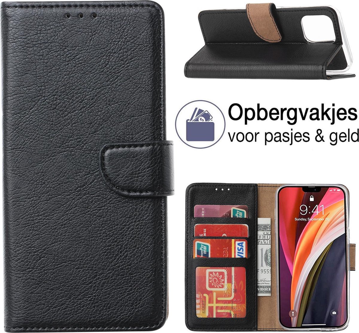 Hoesje geschikt voor iPhone 13 Hoesje - book case - iPhone 13 portemonnee wallet case - zwart - EPICMOBILE