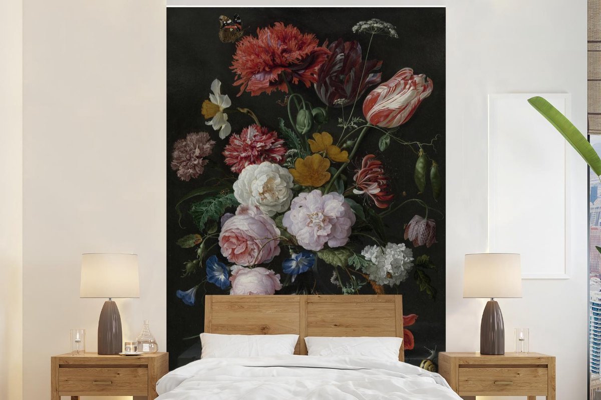 Behang - Fotobehang Stilleven met bloemen in vaas Schilderij van Jan... | bol.com